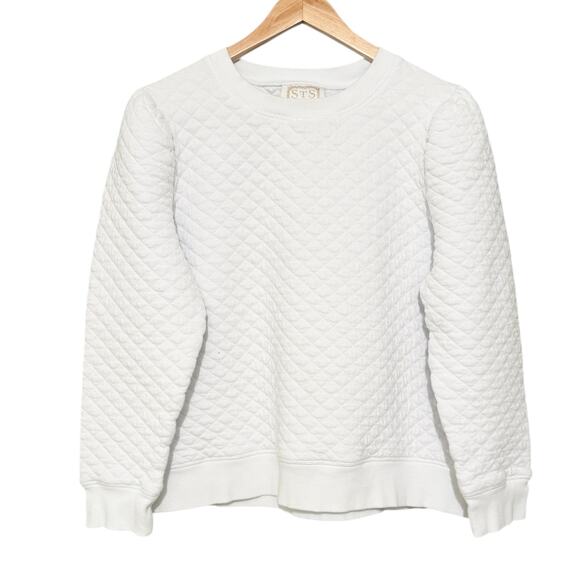 Sail to Sable White Quilted Puff Sleeve Sweatshirt XL Classic Pullover Top - Picture 2 of 7